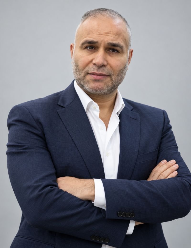 د. أحمد علي العلي واقفًا ببدلة كحلية